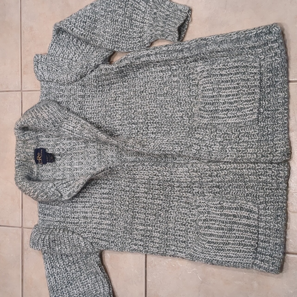 Vintage Le Roy Knitwear Gray Chunky Knit Ruffled Sleeve Cardigan Sweater Size XL